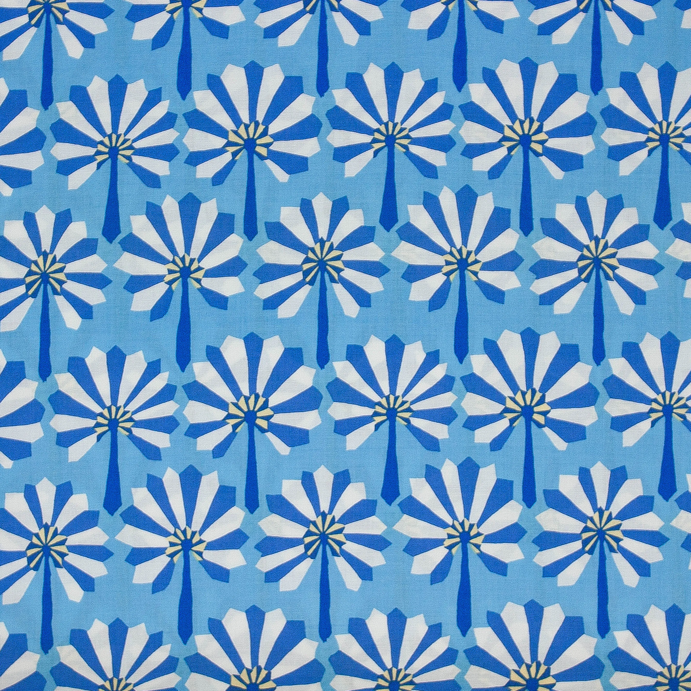 Katoen blauw met abstracte bloemen